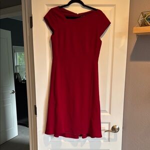 Maggy London Red Sheath Dress Asymmetrical Neckline